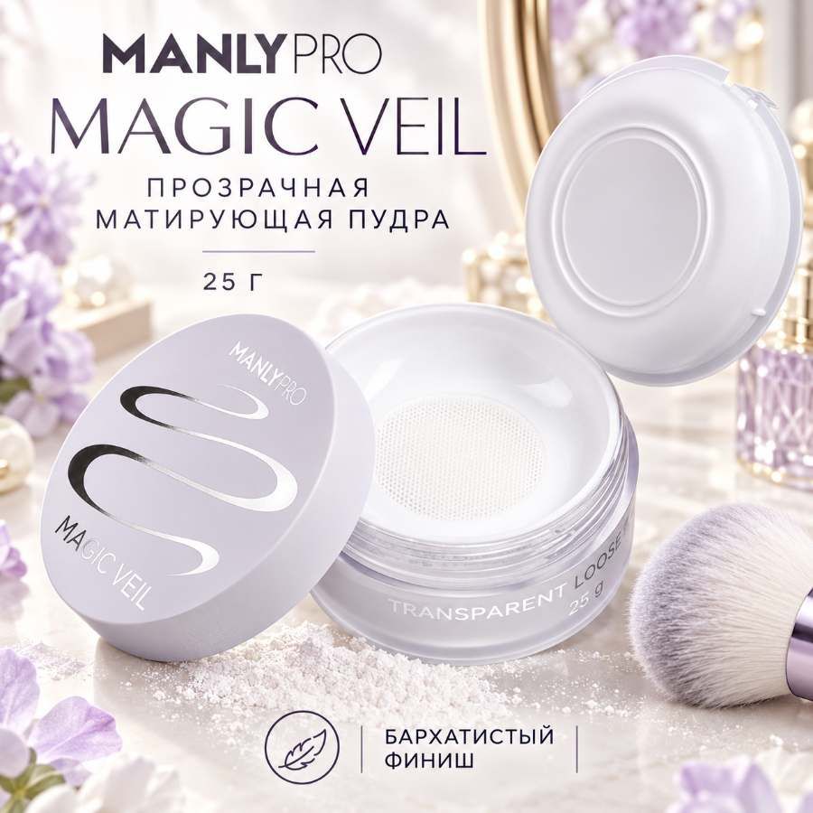 MANLY PRO Magic Veil MPW00 — прозрачная рассыпчатая матирующая минеральная пудра тонкого помола, 25 г