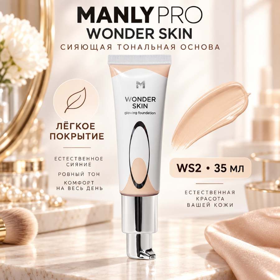 MANLY PRO Wonder Skin WS2 — сияющая тональная основа, 35 мл